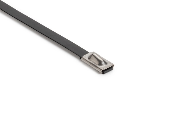 Fascetta inox rivestita 201x4,6 mm sistema autobloccante uso industriale resistente corrosione e fuoco