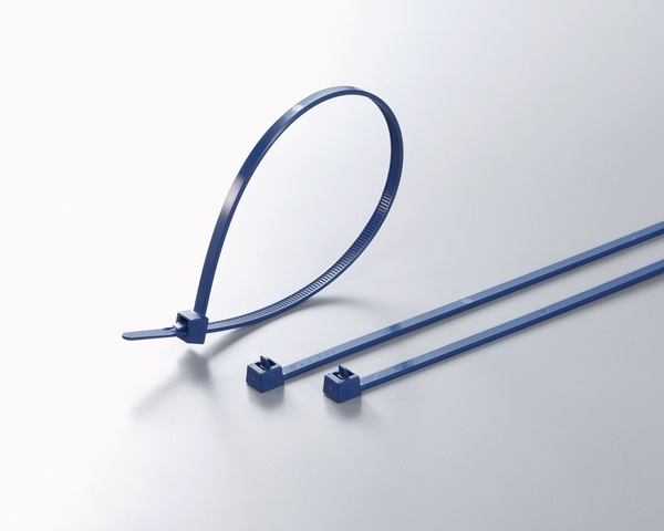 Fascetta rilevabile metallo 250x4,6 mm blu riutilizzabile per industria alimentare e farmaceutica