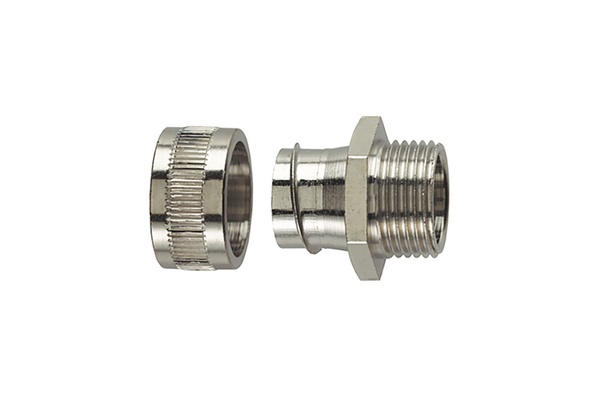 Raccordo SC10 in ottone nichelato con filetto maschio per guaine protezione cavi