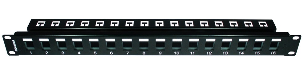 Patch panel basic vuoto metallico 16 porte monoblocco 1U Nero