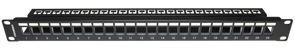 Patch panel basic vuoto metallico 24 porte monoblocco 1U Nero