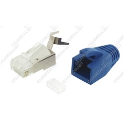 Lotto di 10 plug RJ45 CAT6/Ea 10G schermato con cover gomma Blu per cavo rigido GIGAMEDIA