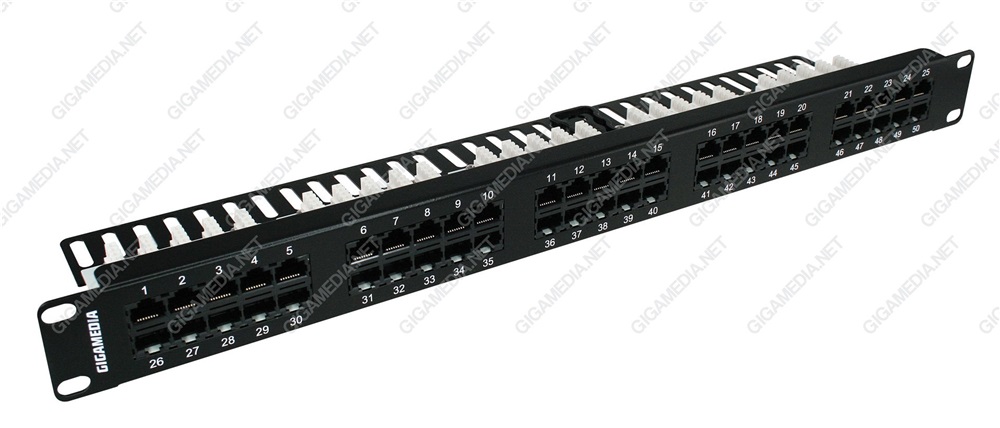 Patch panel telefonico 50 porte RJ45 CAT3 UTP 1U Nero (4,5 ; 7,8)