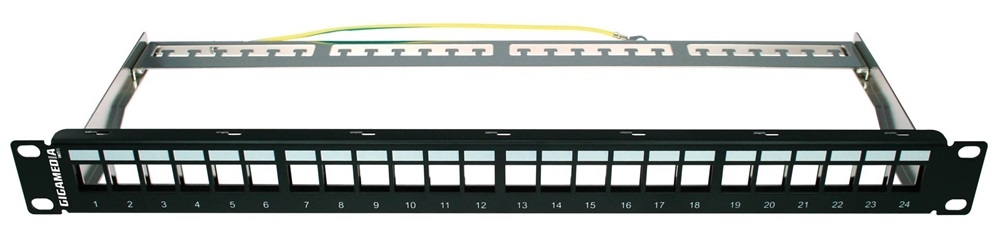 Patch panel eco metallo vuoto metallo 24 porte 1U Nero