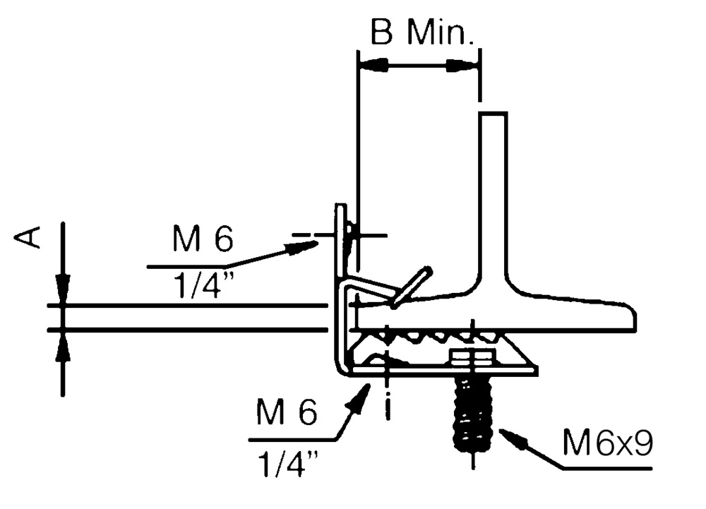 Clip acciaio armonico con vite M6x9 per fissaggio strutture elettriche spessore 10-15mm