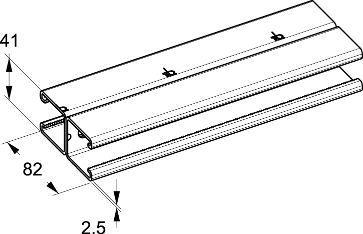 Profilo doppio Sendzimir 41x41x2,5 mm acciaio SP2 per applicazioni elettriche robusto