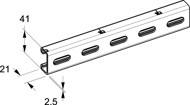 Profilo Sendzimir ASO 41x21 mm forato lunghezza 6 m per impianti elettrici industriali