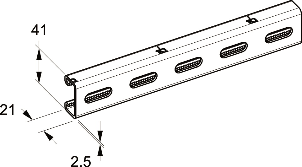 Profilo zincato caldo 41x21 mm spessore 2,5 mm per installazioni elettriche