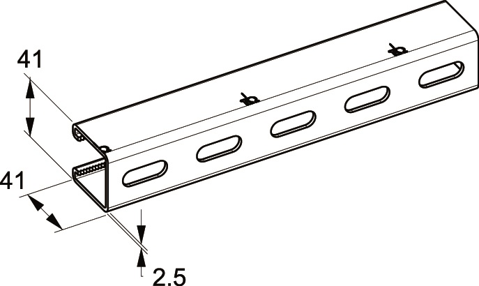 Profilo Sendzimir 41x41 mm spessore 2,5 mm zincato forato per impianti elettrici e strutturali lunghezza 3 metri