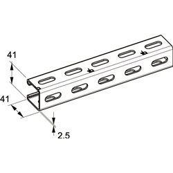 Profilo Sendzimir 41x41x2,5 mm Forato 3 lati per applicazioni elettriche industriali