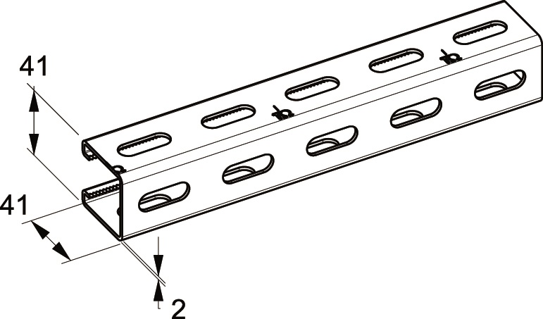 Profilo Sendzimir ASO 41x41 mm acciaio forato 3 lati supporto impianti elettrici 3 m
