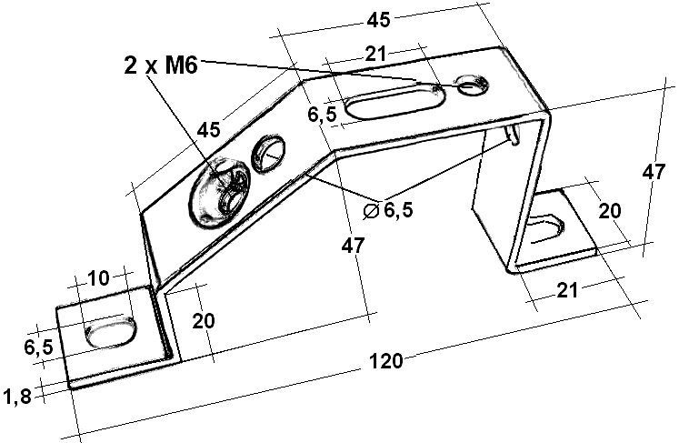Cavallotto piano zincato 45ø M6 supporto inclinato guida DIN installazioni elettriche