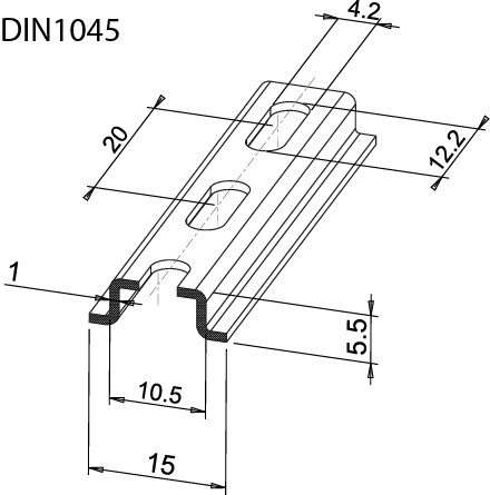 Profilo DIN passivato preforato H5,5 guida supporto apparecchiature elettriche zincato
