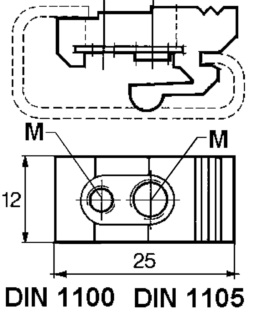 Clip PA66 per profilo DIN asimmetrico con fori M4 per installazioni elettriche sicure e ordinate