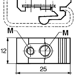 Clip PA66 per profilo DIN asimmetrico con fori M4 per installazioni elettriche sicure e ordinate