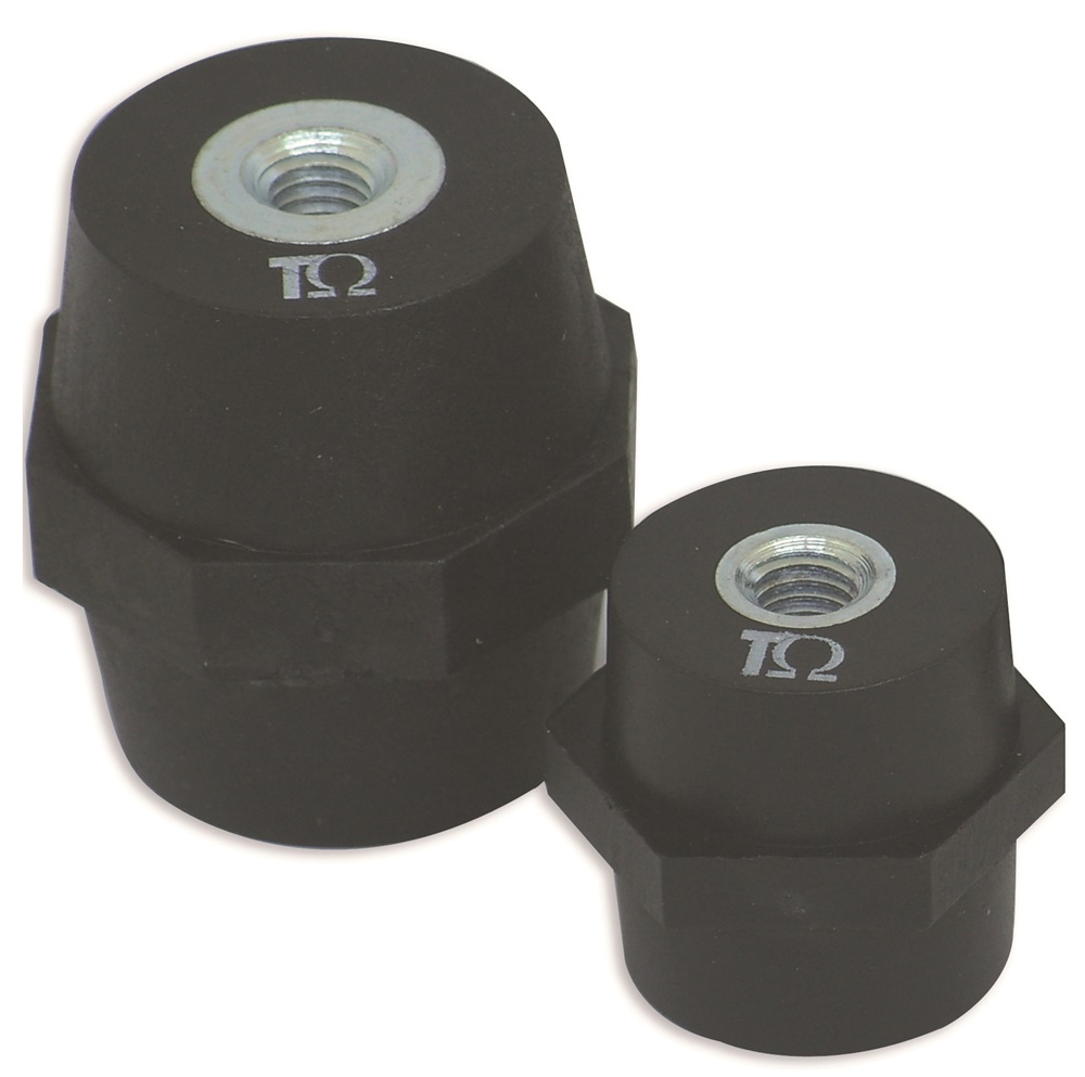 Isolatore barilotto PA66 nero V0 H35 M8 per sistemi elettrici industriali e civili