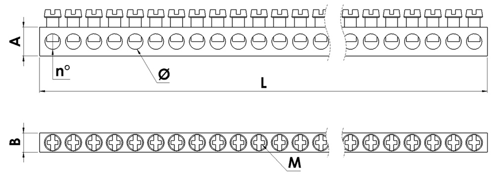 Morsettiera in ottone 9x6mm lunghezza 1000mm per impianti elettrici sicurezza e messa a terra