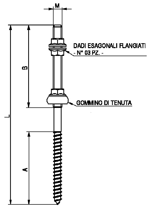 Vite autofilettante inox M10x250mm resistente corrosione per fissaggi elettrici e meccanici