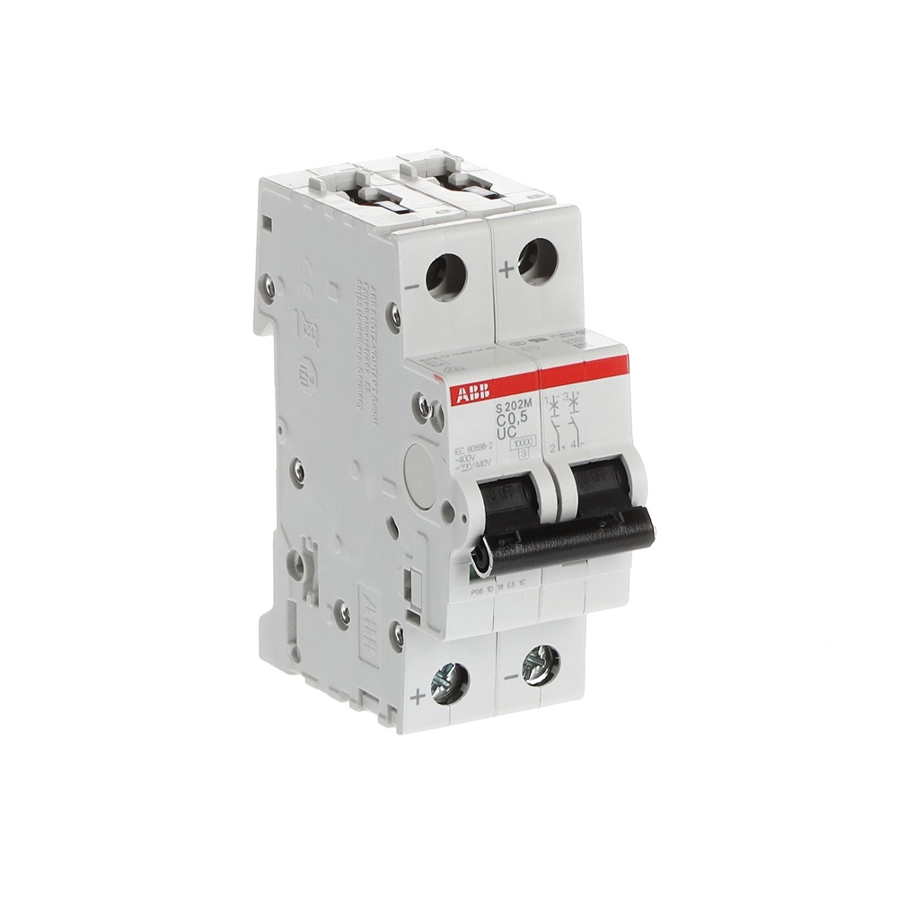 Interruttore automatico modulare S202MUC C 0,5A 2 poli AC/DC 10kA protezione cortocircuito