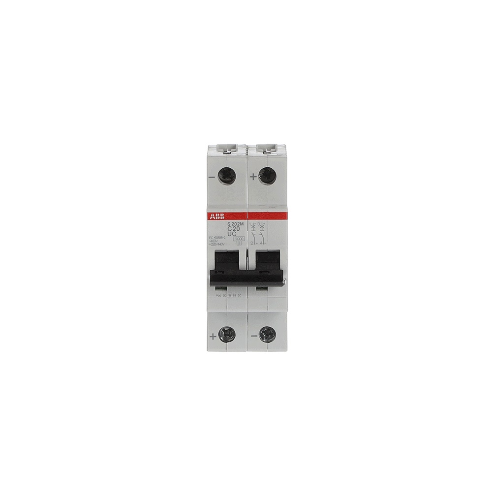 Interruttore automatico Miniature Circuit Breaker S200MUC 2P 20A C AC/DC 10kA uso industriale e civile