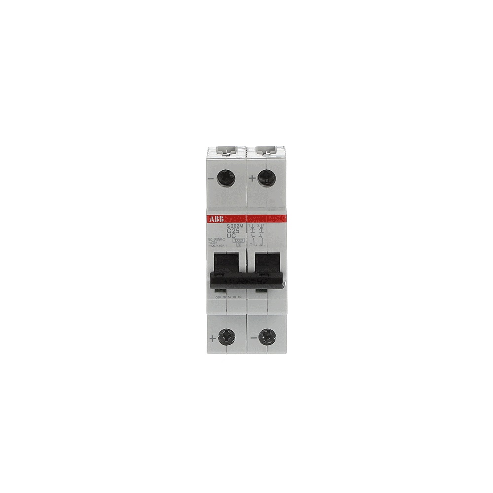 Interruttore automatico modulare S202MUC C 25A 2 poli AC/DC 10kA uso industriale e civile