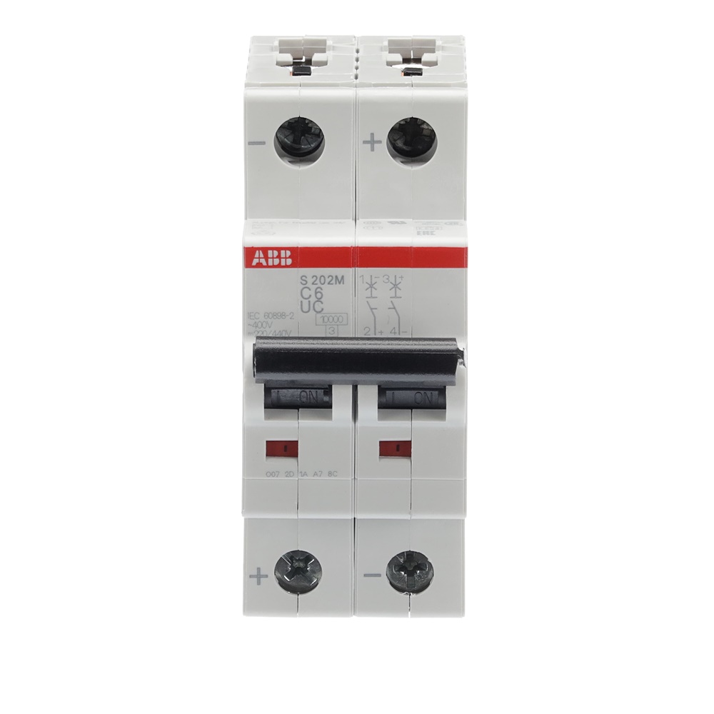 Interruttore automatico Miniature Circuit Breaker S200MUC 2P 6A tipo C per applicazioni AC/DC