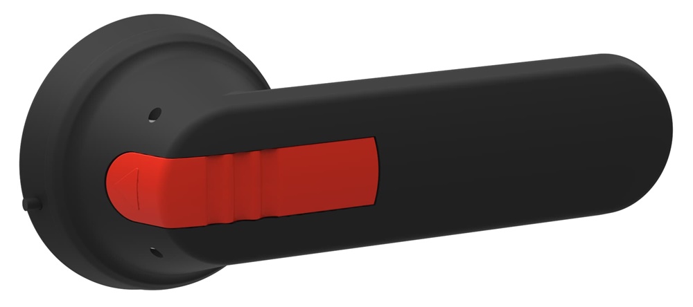 Maniglia nera OHB125J12 per interruttori base e guida DIN, diametro 12 mm, lunghezza 125 mm, IP65, blocco con tre lucchetti, interblocco porta, fissaggio viti posteriore, doppio isolamento