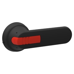 Maniglia nera OHB125J12 per interruttori base e guida DIN, diametro 12 mm, lunghezza 125 mm, IP65, blocco con tre lucchetti, interblocco porta, fissaggio viti posteriore, doppio isolamento