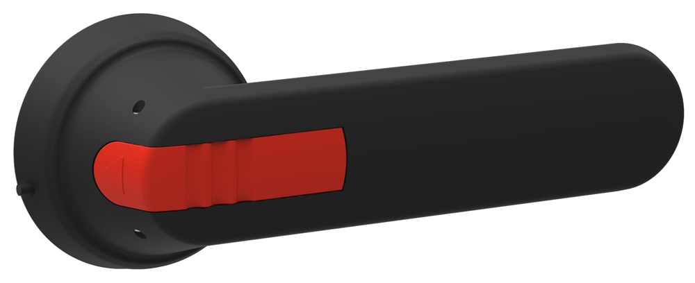 Maniglia nera OHB145J12 per interruttori su base e guida DIN, IP65, blocco porte, attacco vite posteriore, diametro albero 12 mm, lunghezza 145 mm, uso elettrico industriale
