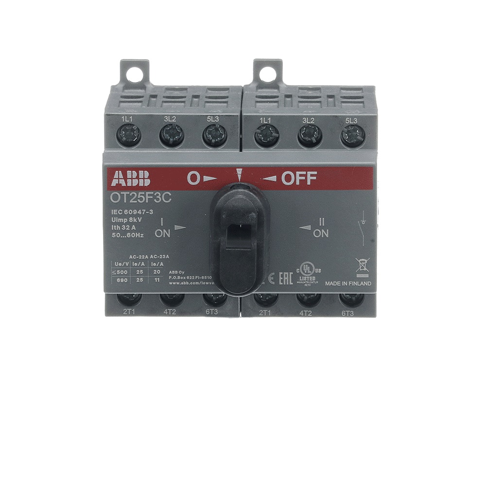 Sezionatore 3 poli OT25F3C 25A cambio manuale isolamento applicazioni elettriche industriali e civili