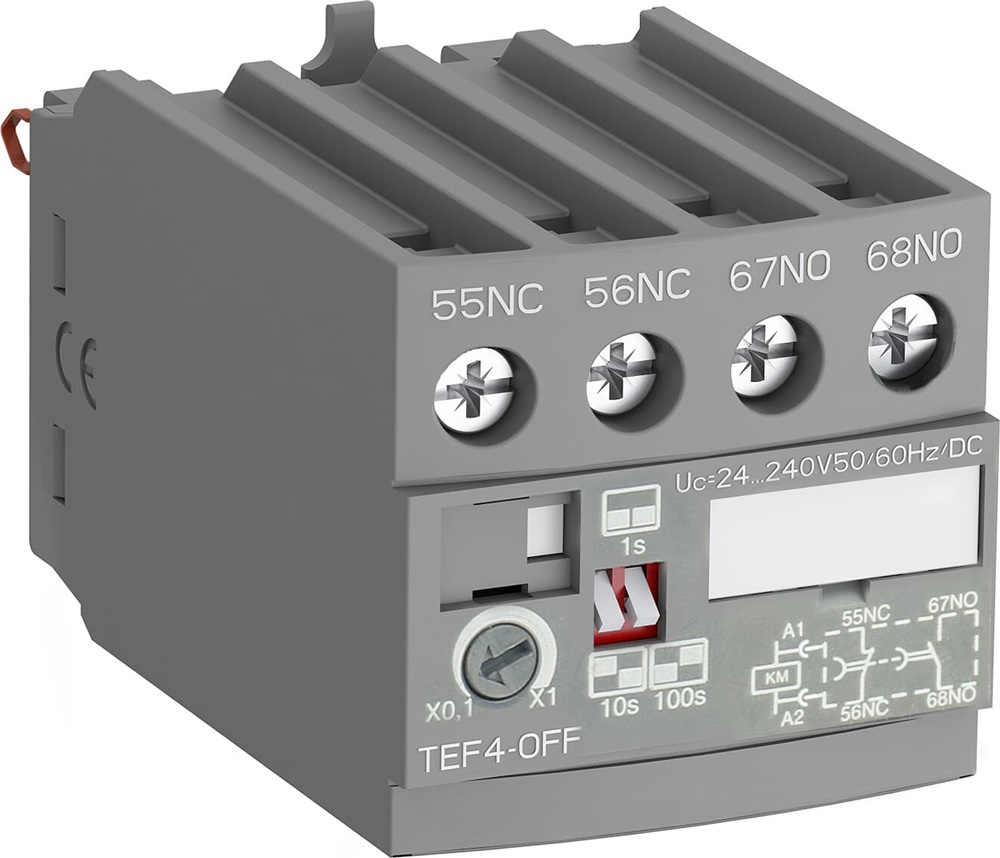 Timer elettronico TEF4-OFF ritardo spegnimento 24-240V AC/DC montaggio frontale per contattori