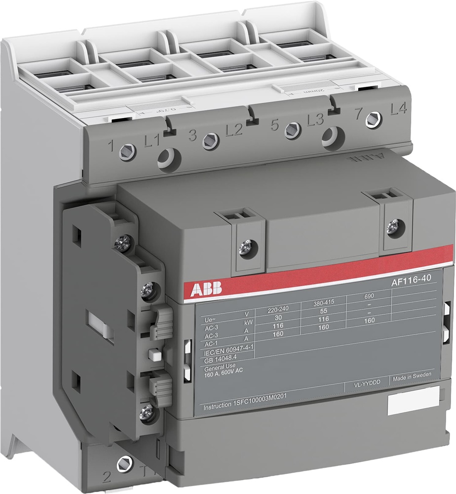 Contattore AF116-40-11-14 4 poli 160A 690V con contatti ausiliari pre-montati per motori fino a 55 kW