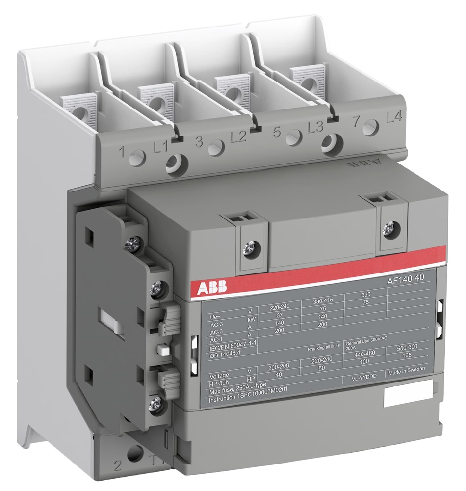 Contattore AF140-40-11B-11 4 poli 200A 690V con contatti ausiliari e protezione sovratensioni per motori fino a 75kW