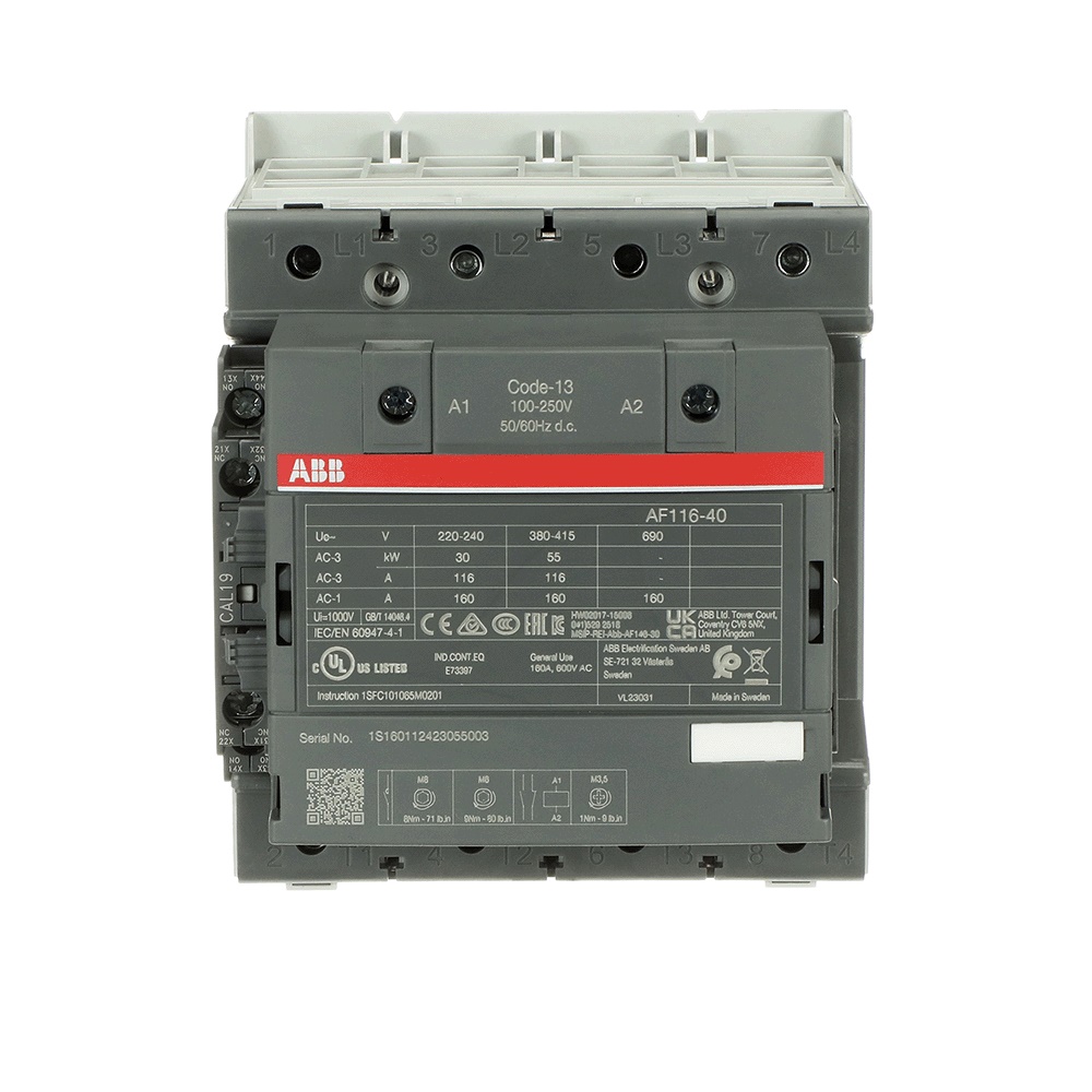 Contattore AF140-40-11-13 4 poli 200A 690V controllo motori fino 75kW uso industriale e civile
