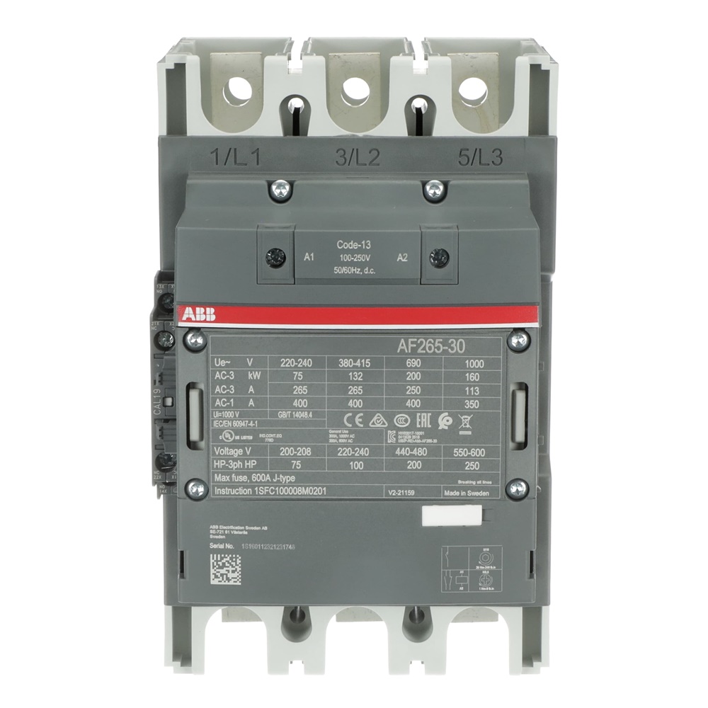 Contattore AF265-30-11-13 3 poli 265A controllo motori fino 132kW 100-250V AC/DC con protezione sovratensioni