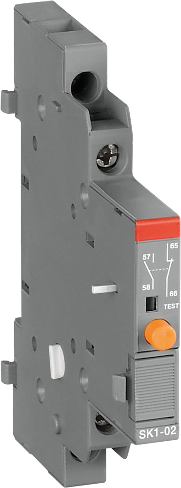 Contatto segnalazione SK1-02 2 NC per interruttore motore manuale con terminali a vite, reset manuale, indicazione tripping tramite pulsante arancione, uso industriale elettrico
