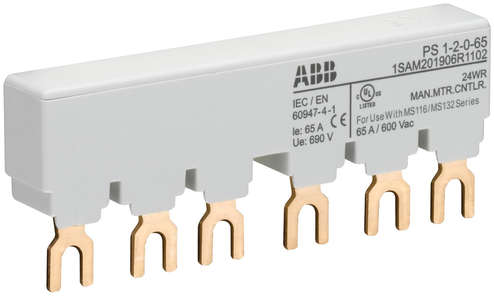 Barre collettrici 3-fasi 65A per 2 interruttori motore MS116/132 applicazioni elettriche industriali