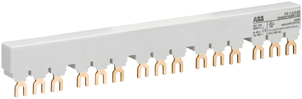 Barra collettrice 3-fasi rame 65A per 5 interruttori motore MS116 MS132