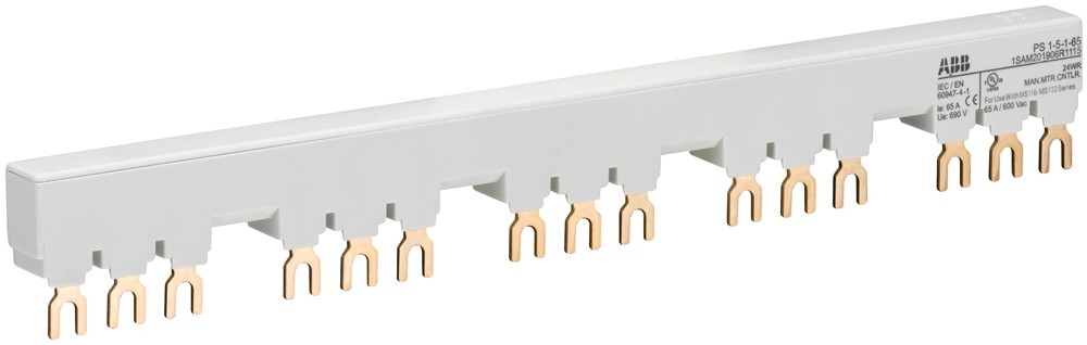 Barre collettrici trifase PS1-5-1-65 65A per 5 motor starter MS116/MS132 con contatti ausiliari laterali