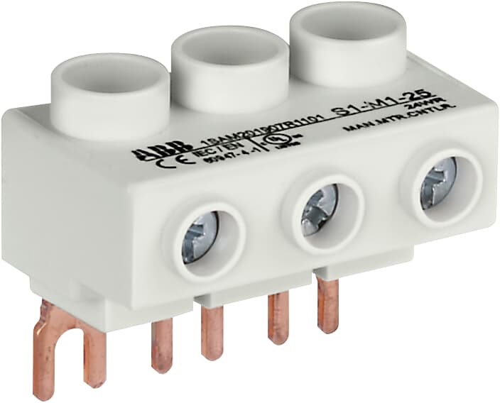 Blocco alimentazione trifase piatto 25mm² per interruttori motore MS116 MS132 65A