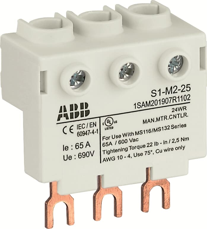 Morsetto alimentazione trifase S1-M2-25 25mm² per interruttori motore MS116 MS132 montaggio alto