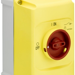 Custodia gialla IP65 per moduli MS116/MS132 con blocco emergenza 3 posizioni
