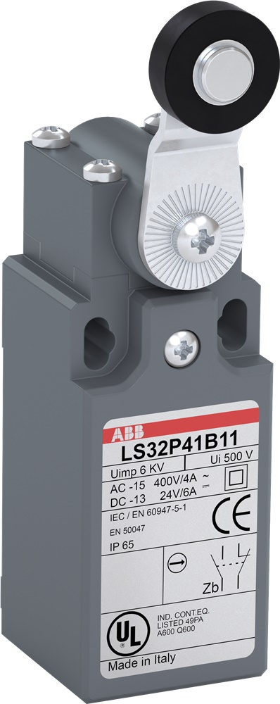 Limit switch plastica rinforzata 30 mm leva rullo Ø18 mm contatti NO+NC uso industriale