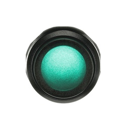 Pulsante elettromeccanico verde illuminato ghiera nera per quadri elettrici industriali e civili