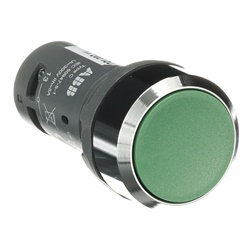 Pulsante comando verde metallo 1NO+1NC compatto per impianti elettrici industriali e civili