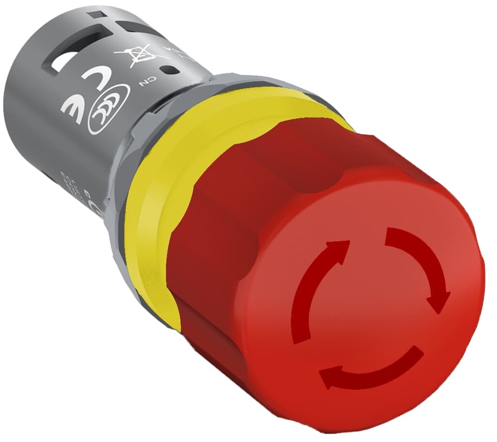 Pulsante emergenza compatto CE3T-10R-11 con sgancio rotativo 30mm rosso per impianti industriali