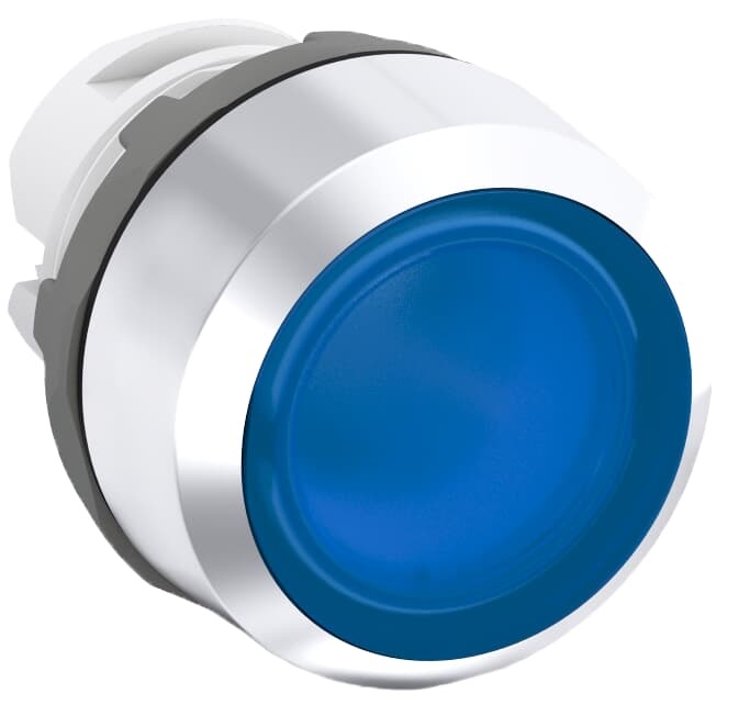 Pushbutton momentaneo illuminato blu design compatto finitura cromata per impianti elettrici residenziali e commerciali