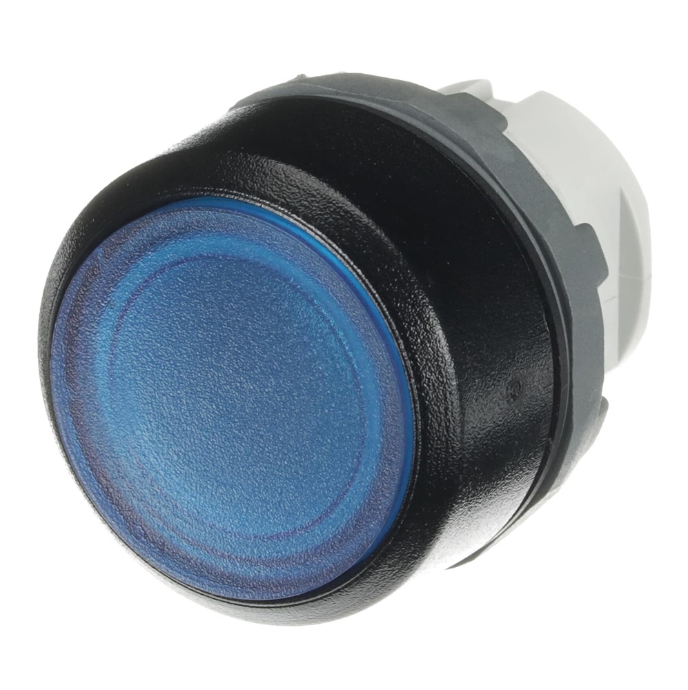 Pulsante stabile illuminato blu MP2-11L con ghiera nera per controllo circuiti elettrici industriali e civili