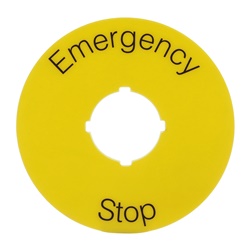 Targhetta 70mm per pulsante emergenza testo nero su giallo plastica