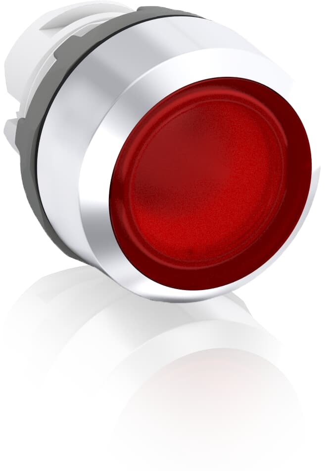 Pulsante rosso illuminato MP1-31R con ghiera metallica per controllo circuiti elettrici industriali e civili